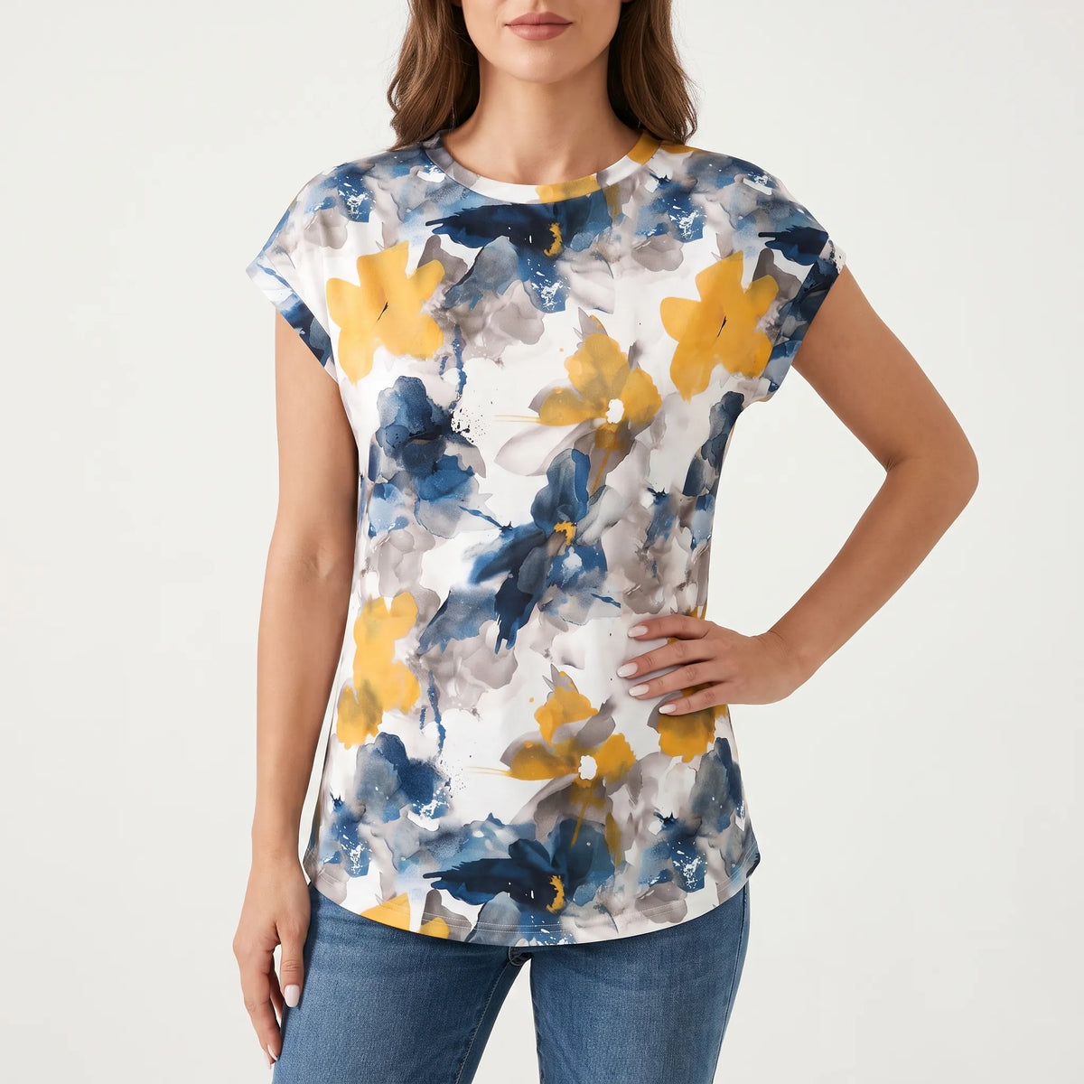 AuraBloom | Watercolor Floral Tunic Top