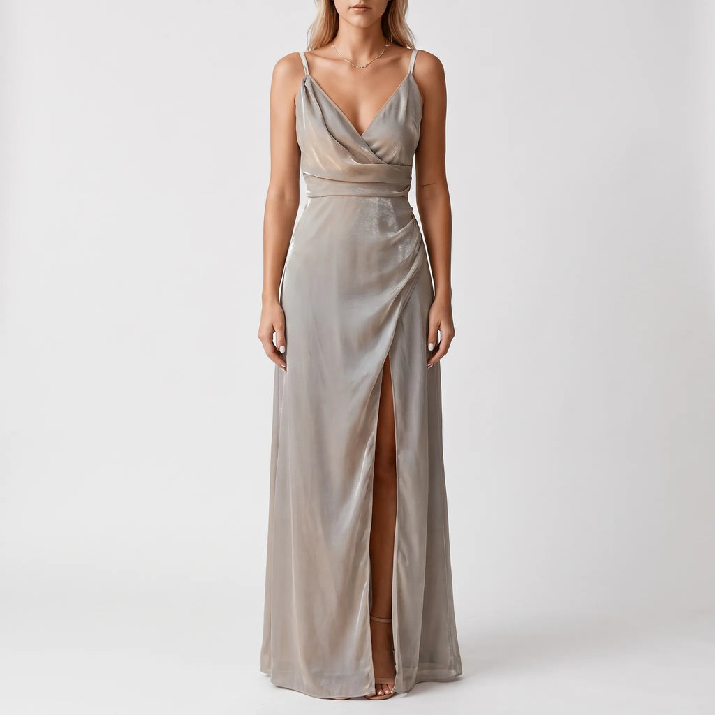 AuraGleam | Spaghetti Strap Wrap Maxi Dress
