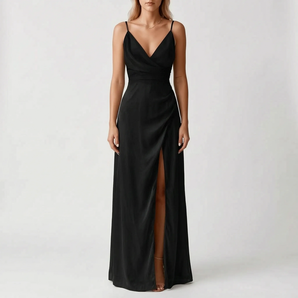 AuraGleam | Spaghetti Strap Wrap Maxi Dress