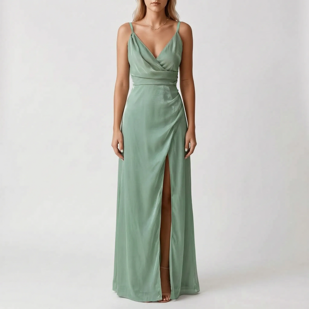 AuraGleam | Spaghetti Strap Wrap Maxi Dress
