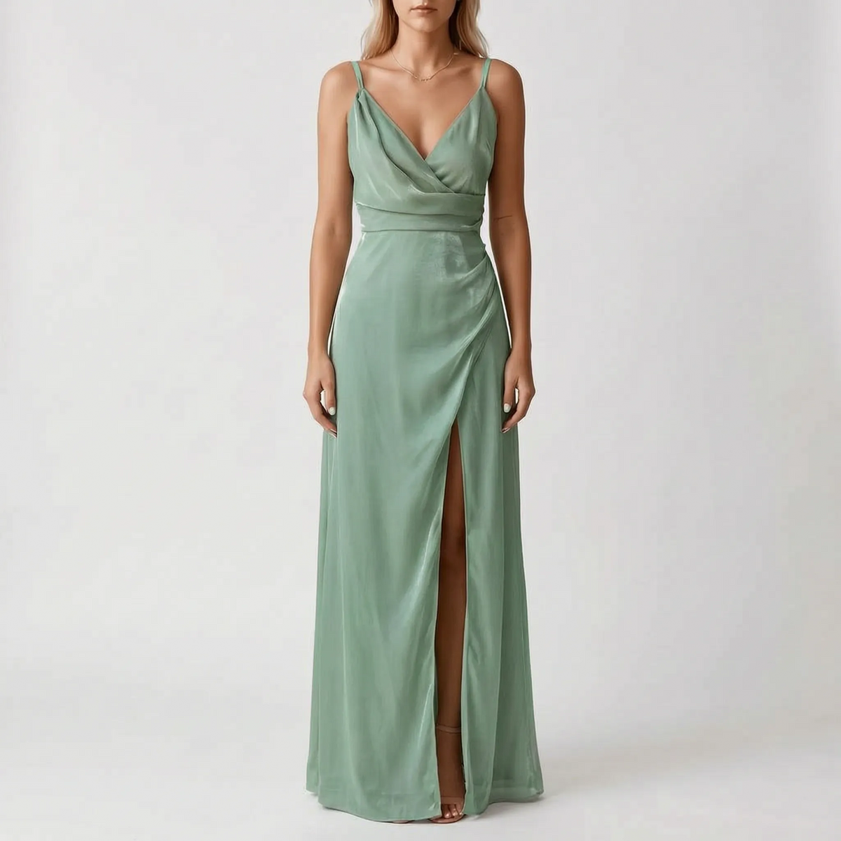 AuraGleam | Spaghetti Strap Wrap Maxi Dress