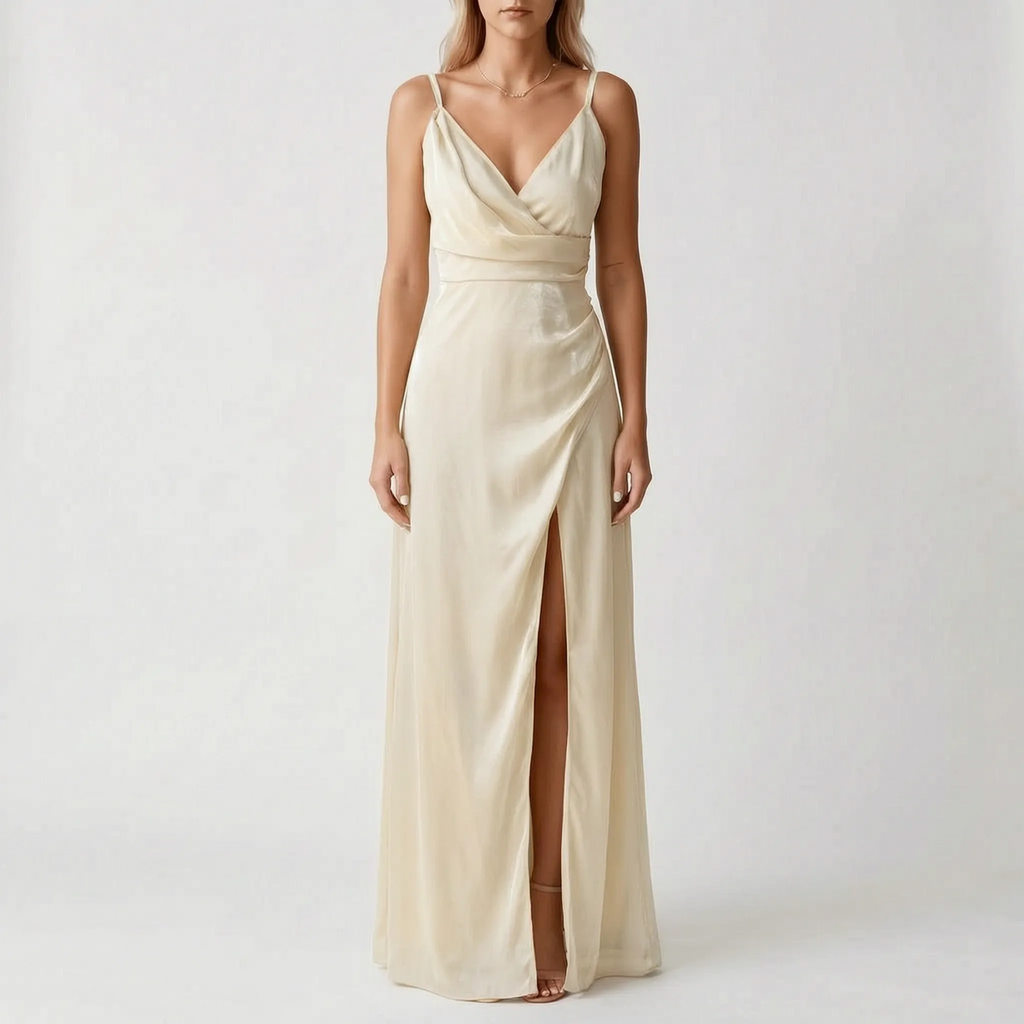 AuraGleam | Spaghetti Strap Wrap Maxi Dress