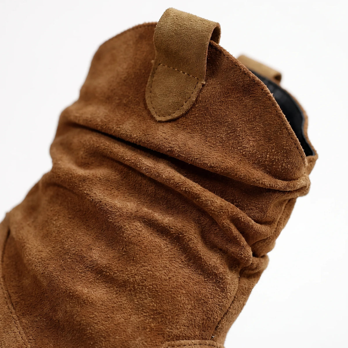 DrapeStrider | Ruched Calf-Height Slouch Boots