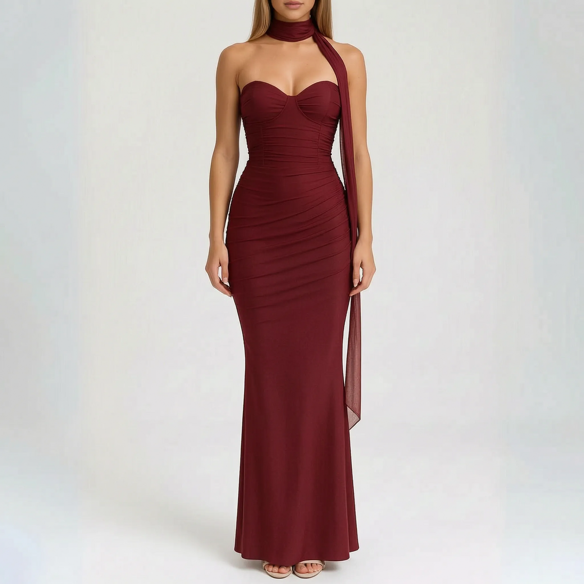EvoraGown | Strapless Ruched Bodycon Maxi Dress