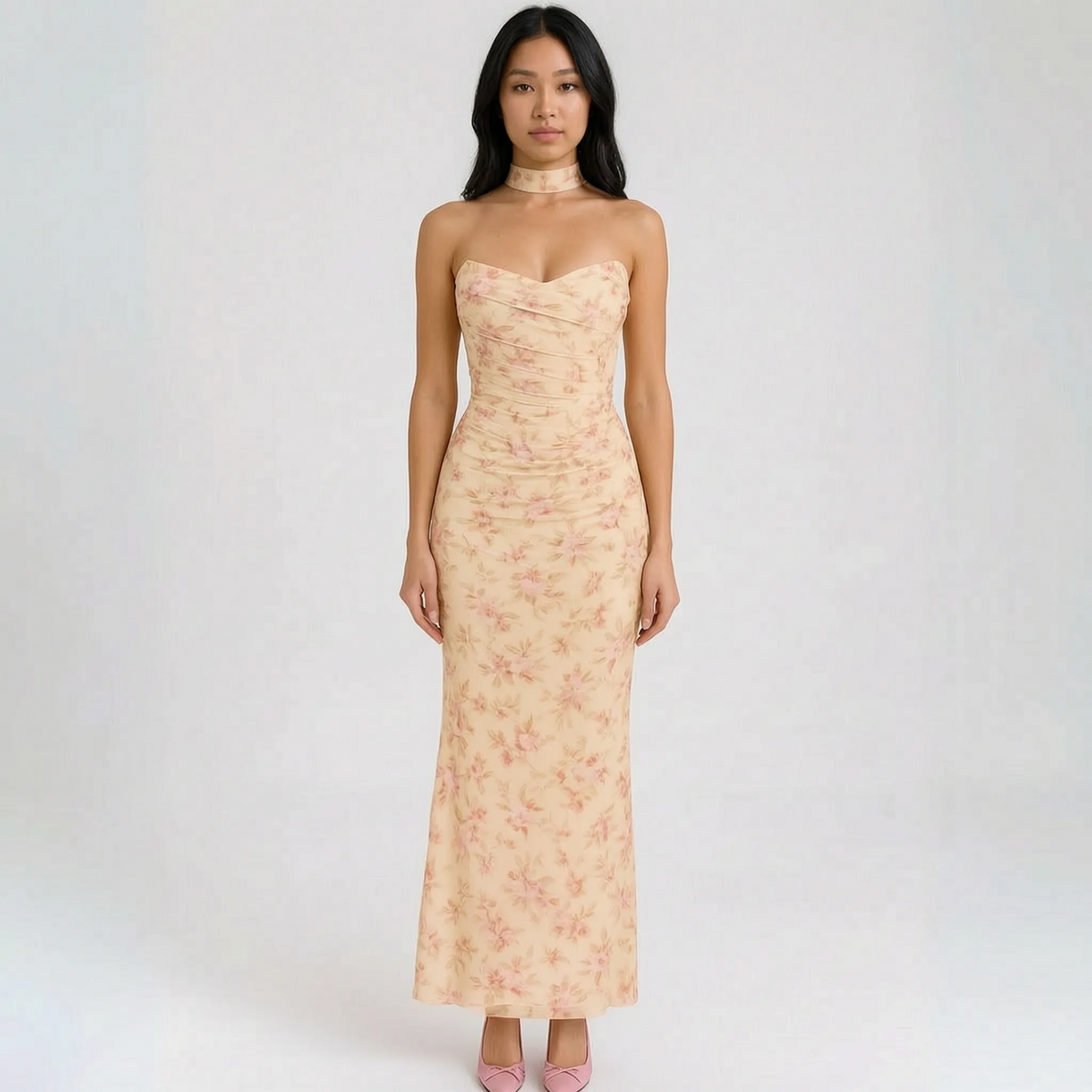EvoraGown | Strapless Ruched Bodycon Maxi Dress