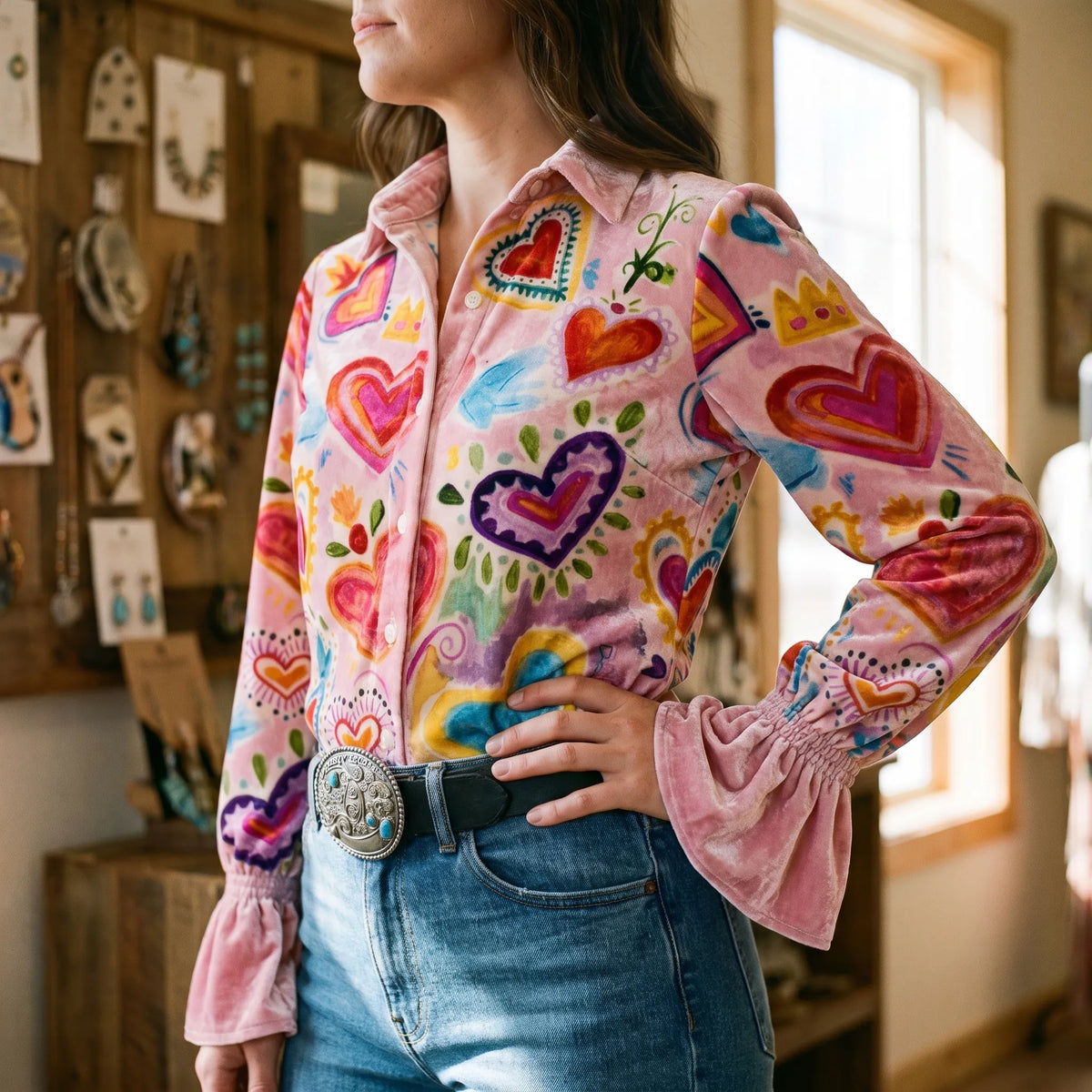 HeartVibe | Retro Heart Print Blouse