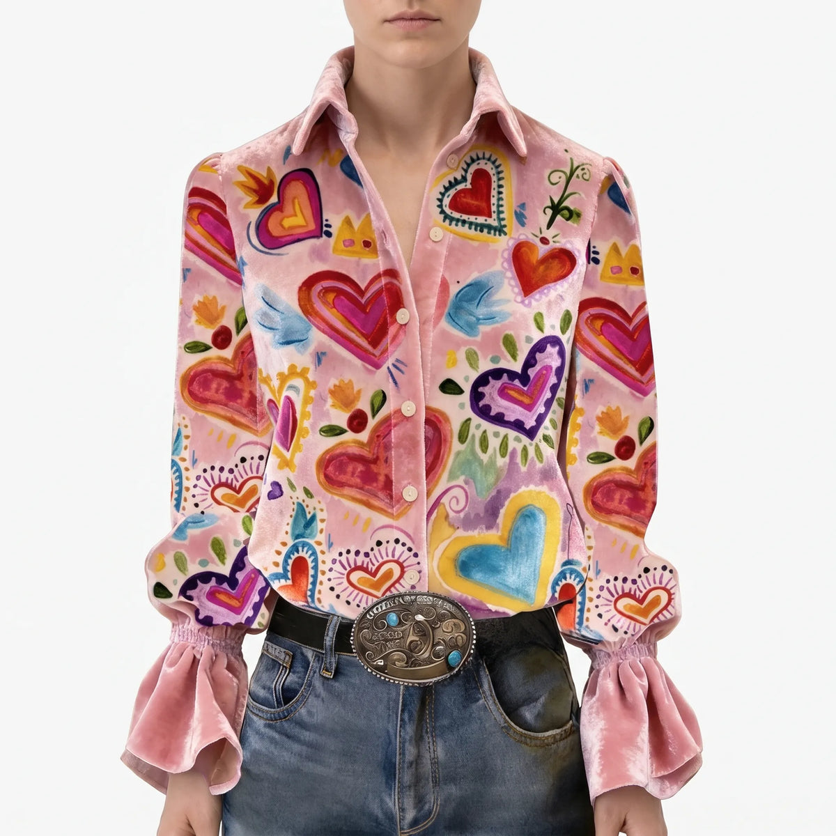 HeartVibe | Retro Heart Print Blouse