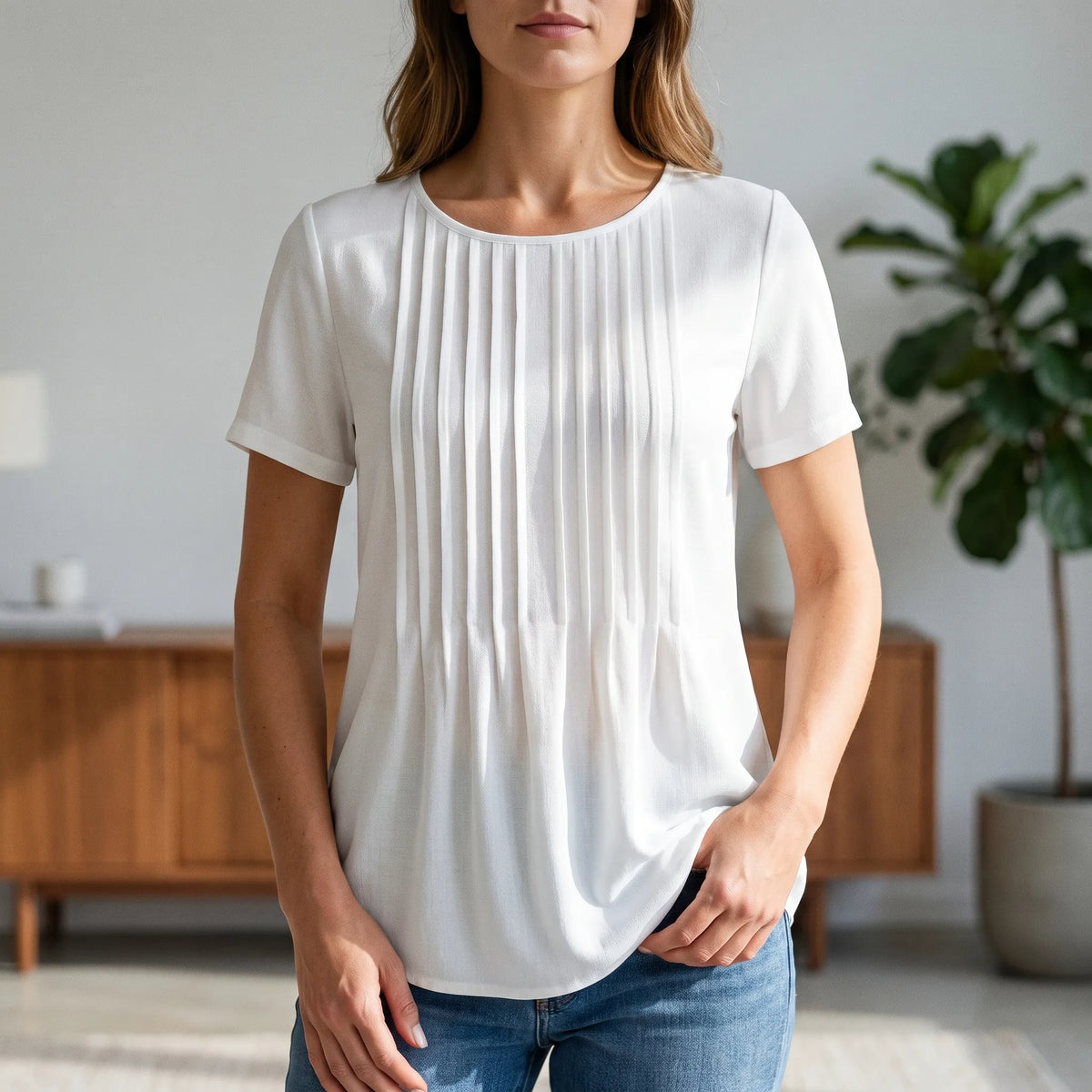 Pleata | White Short Sleeve Pleated Blouse
