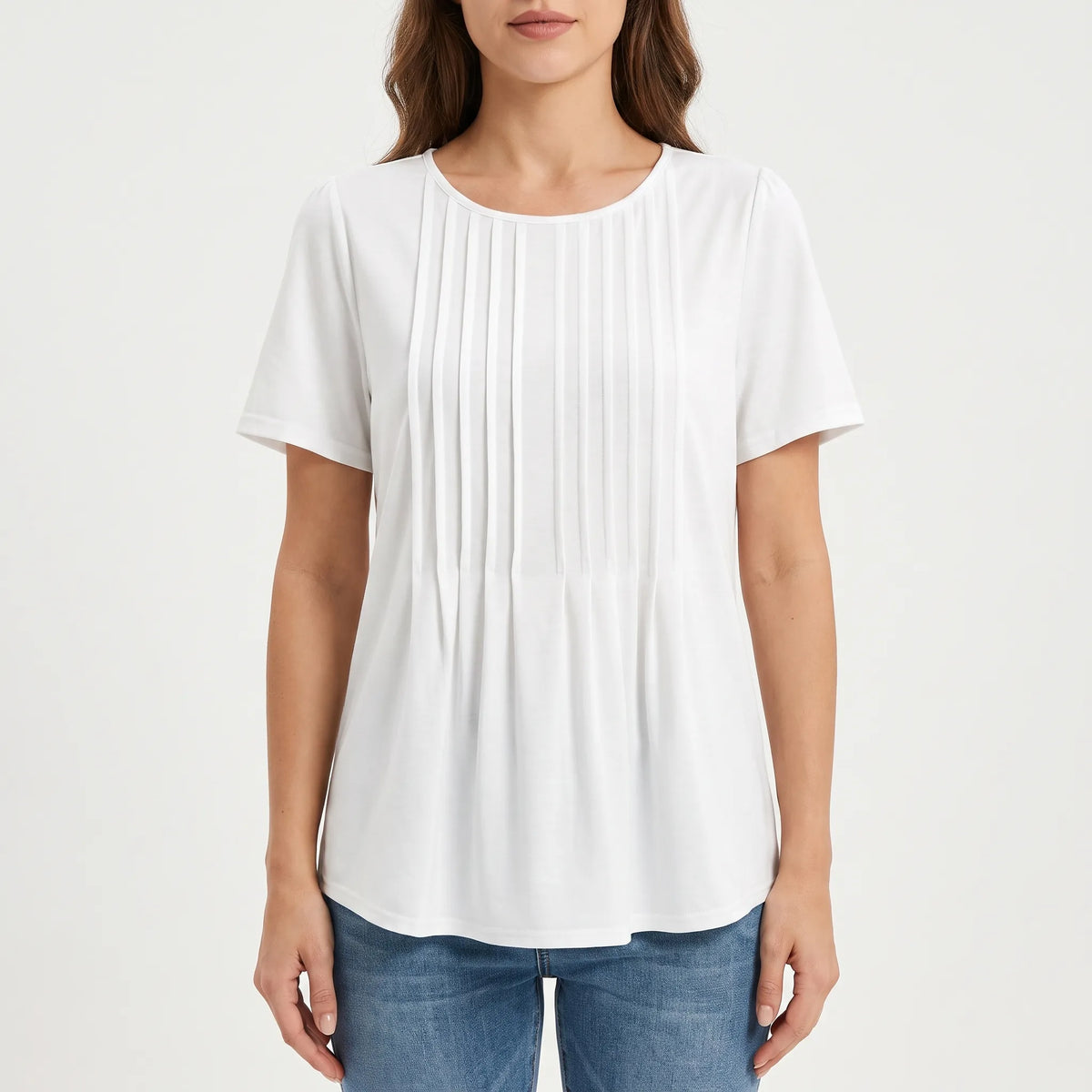Pleata | White Short Sleeve Pleated Blouse