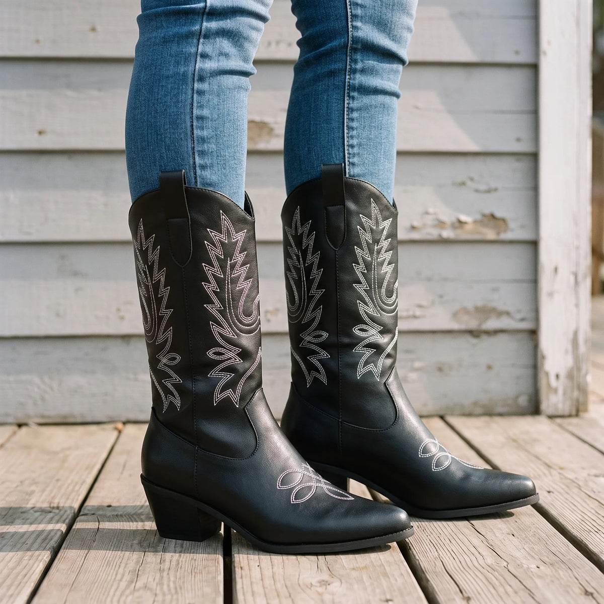 PrairieStrut | Embroidered Mid-Calf Cowboy Boots