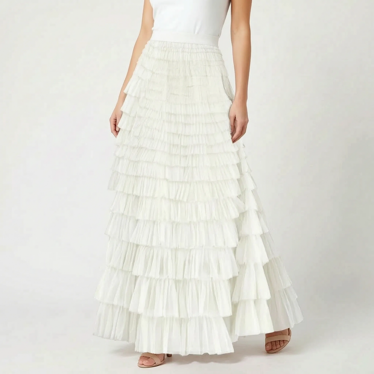 Tierla | High Waisted Tiered Maxi Skirt