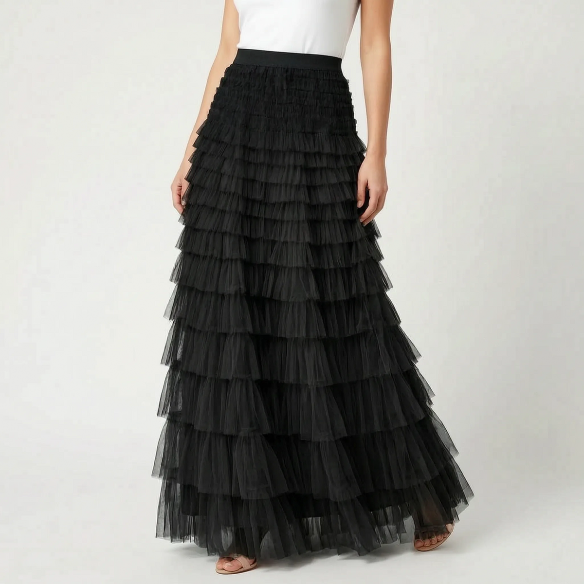 Tierla | High Waisted Tiered Maxi Skirt